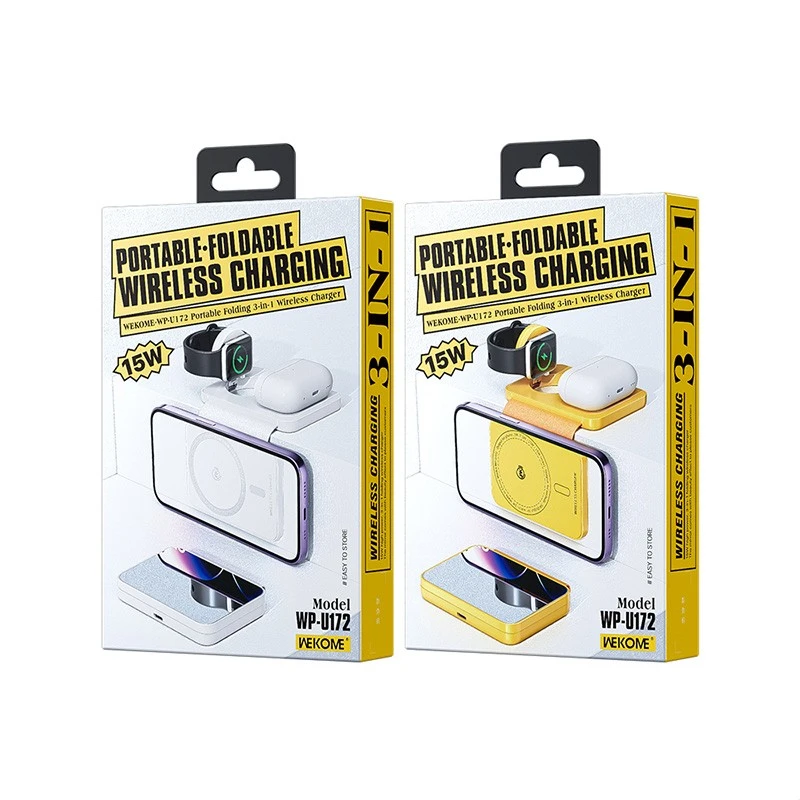 WEKOME WP-U172 - 3-in-1 belaidis įkroviklis su MagSafe for Apple iPhone, Apple Watch, and AirPods + Mirror Geltona