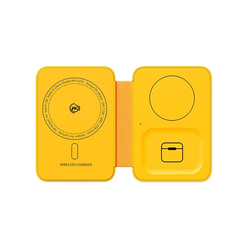 WEKOME WP-U172 - 3-in-1 belaidis įkroviklis su MagSafe for Apple iPhone, Apple Watch, and AirPods + Mirror Geltona