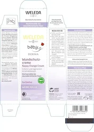 Weleda Baby Derma 3In1 Nappy Change Change vystyklų keitimo kremas jautriai kūdikių odai, 50 ml
