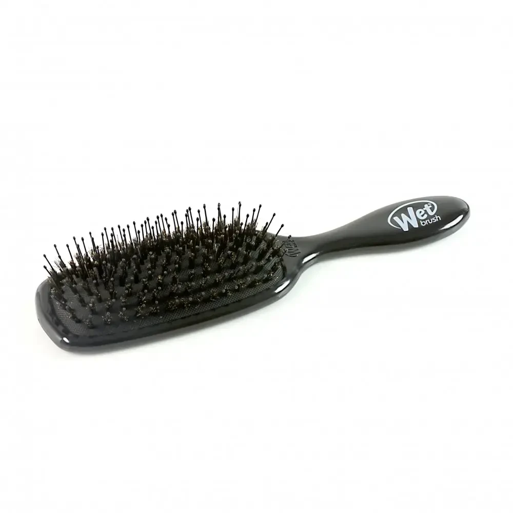 WET BRUSH WETBRUSH RETAIL SHINE ENHANCER juodas plaukų šepetys su šerno šereliais