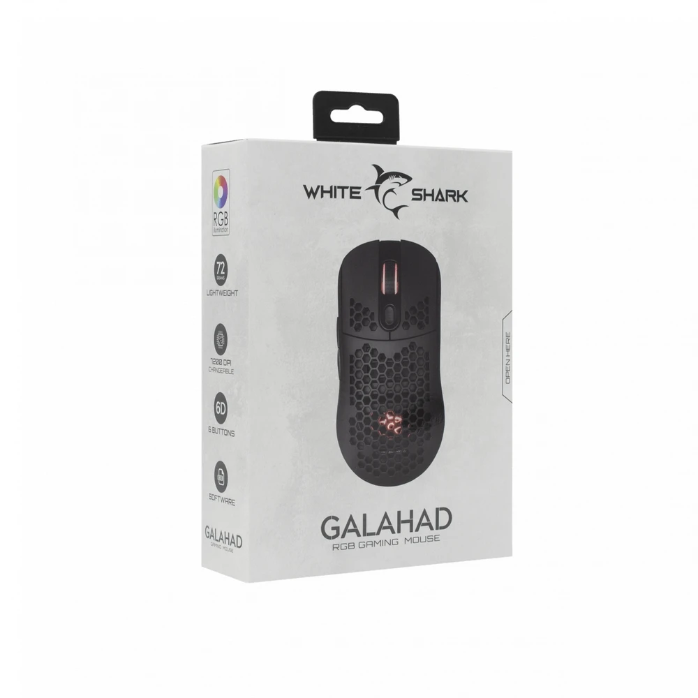 Itin lengva žaidimų pelė White Shark Galahad Black, 72g