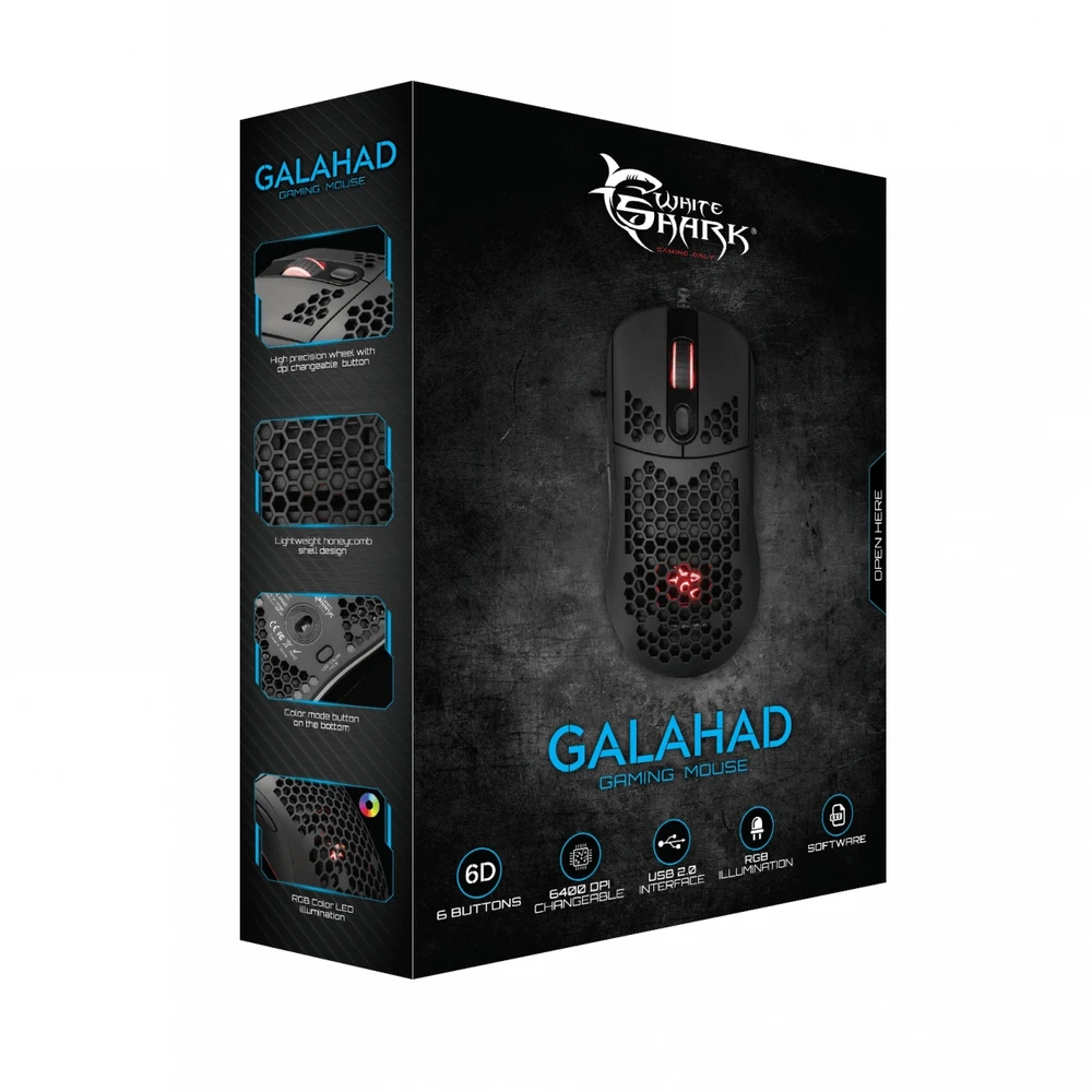 Itin lengva žaidimų pelė White Shark Galahad Black, 72g