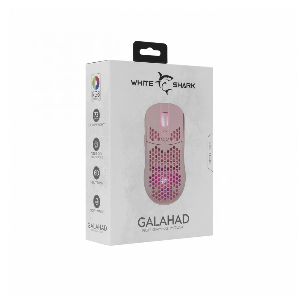 Itin lengva žaidimų pelė White Shark Galahad Pink, 72g