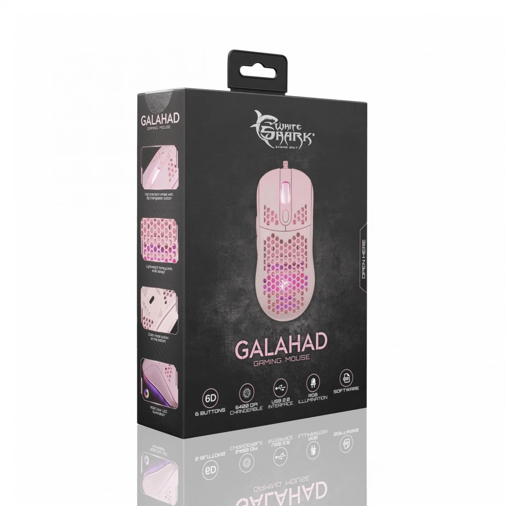 Itin lengva žaidimų pelė White Shark Galahad Pink, 72g