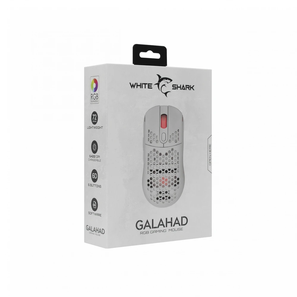 Itin lengva žaidimų pelė White Shark Galahad White, 72g
