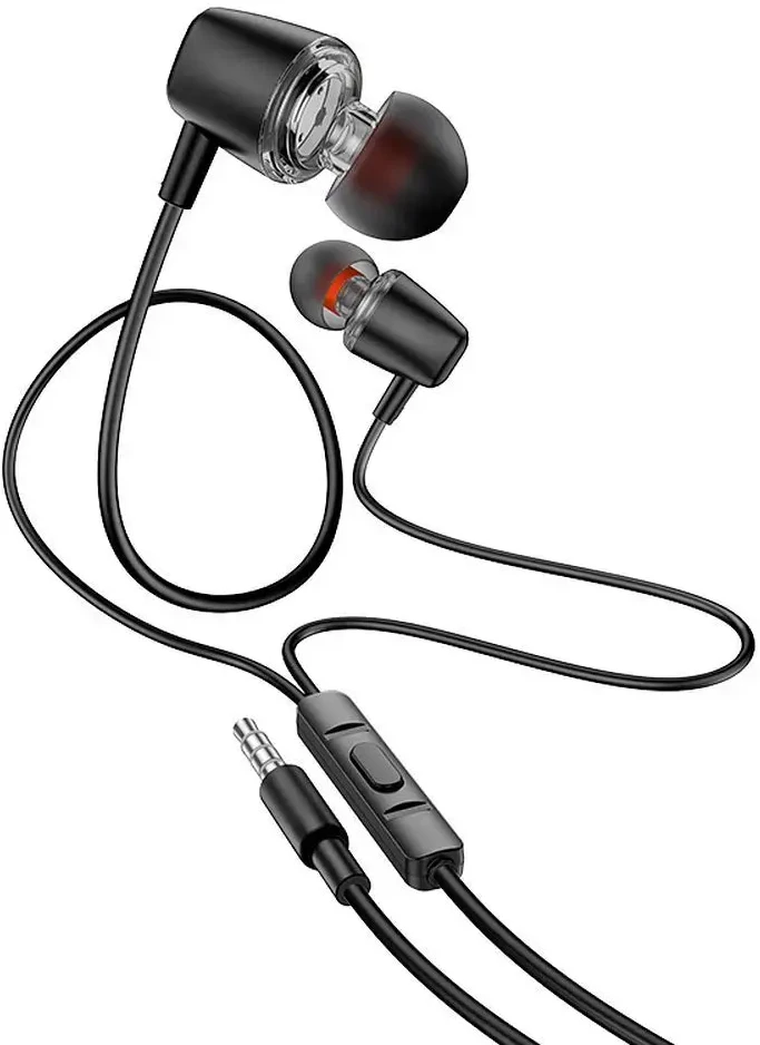 HOCO laidinės ausinės Jack 3,5 mm su mikrofonu M107 juodos spalvos