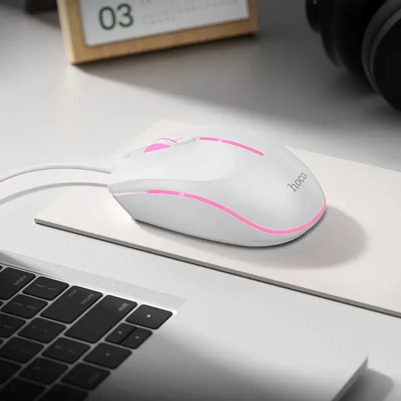 Wire pelė žaidimams Hoco USB A 2400 dpi GM37 baltas