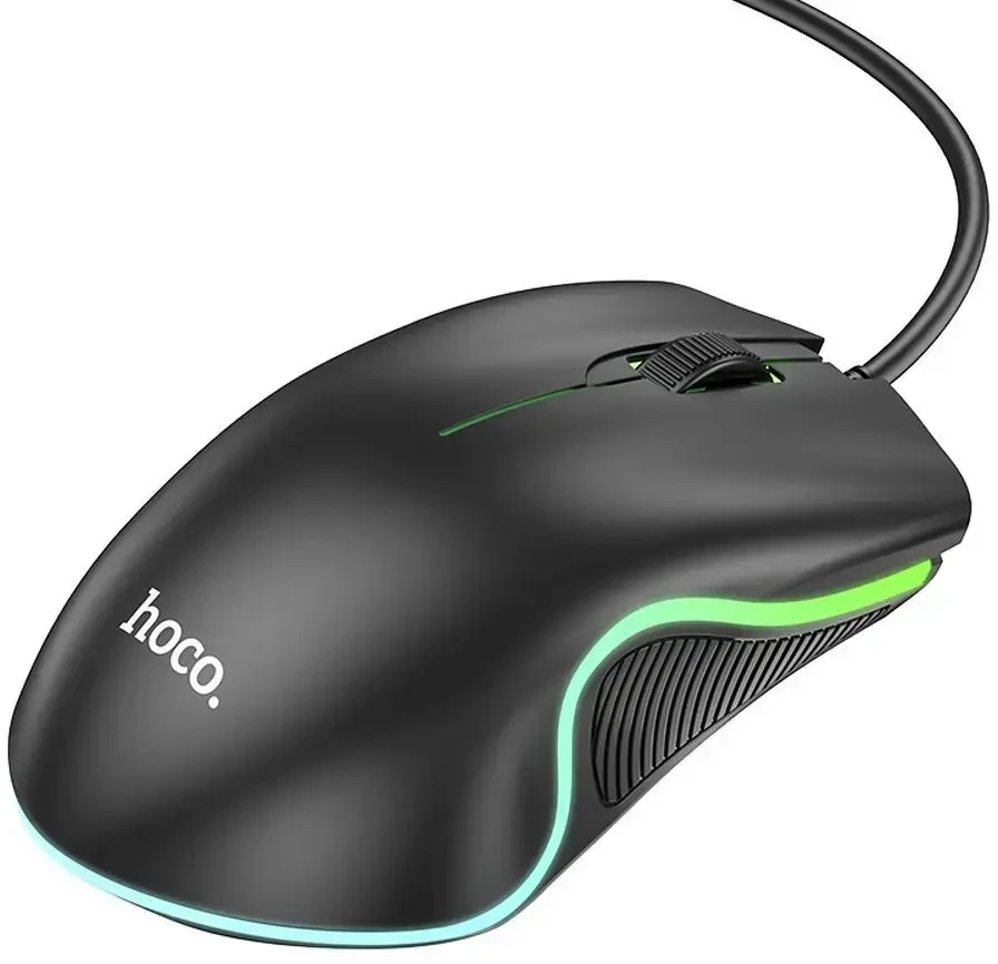 HOCO su laidu kompiuterinė pelė USB A 1000 DPI with flashing GM19 juodos spalvos