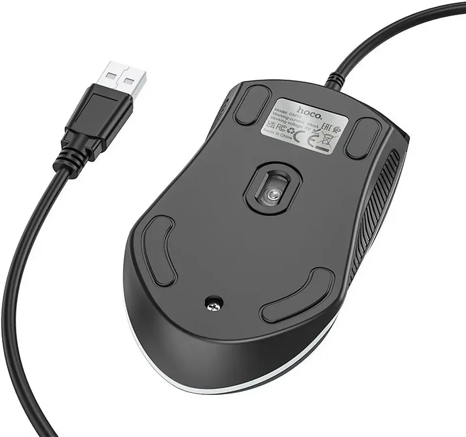 HOCO su laidu kompiuterinė pelė USB A 1000 DPI with flashing GM19 juodos spalvos