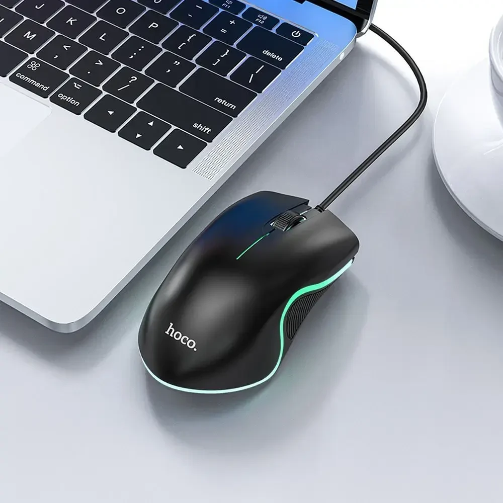 HOCO su laidu kompiuterinė pelė USB A 1000 DPI with flashing GM19 juodos spalvos