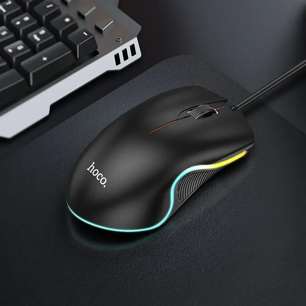 HOCO su laidu kompiuterinė pelė USB A 1000 DPI with flashing GM19 juodos spalvos