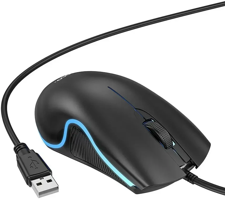 HOCO su laidu kompiuterinė pelė USB A 1000 DPI with flashing GM19 juodos spalvos