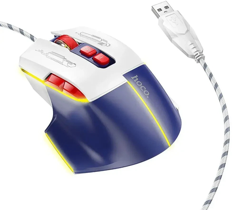 Wire pelė žaidimams Hoco USB A 3600 dpi GM31 baltas mėlynas