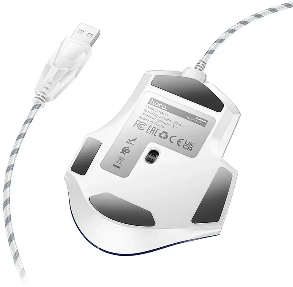 Wire pelė žaidimams Hoco USB A 3600 dpi GM31 baltas mėlynas