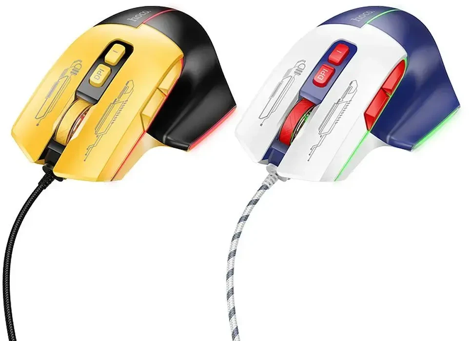 Wire pelė žaidimams Hoco USB A 3600 dpi GM31 baltas mėlynas