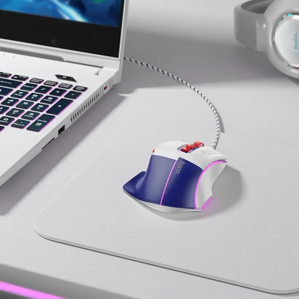 Wire pelė žaidimams Hoco USB A 3600 dpi GM31 baltas mėlynas