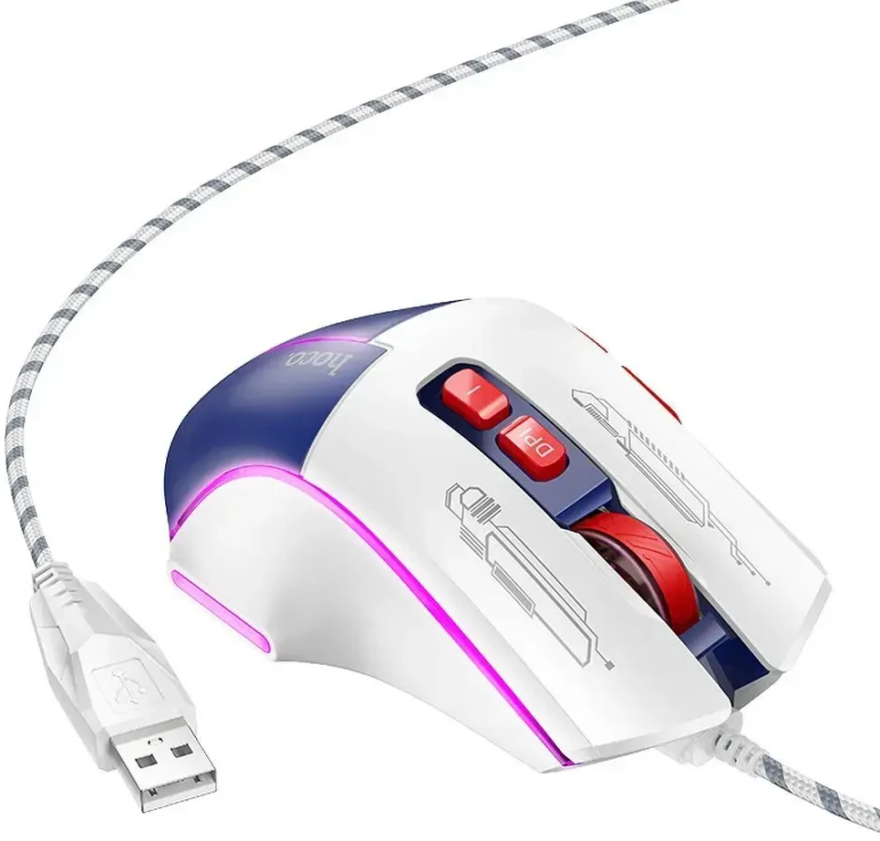 Wire pelė žaidimams Hoco USB A 3600 dpi GM31 baltas mėlynas