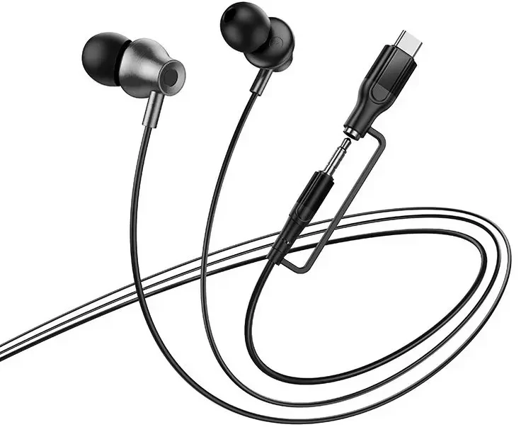 su laidu ausinės su mikrofonu Jack 3,5 mm/ USB C Hoco M119A juodas