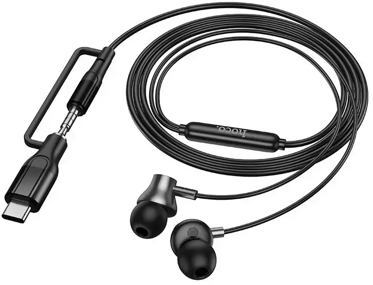 su laidu ausinės su mikrofonu Jack 3,5 mm/ USB C Hoco M119A juodas