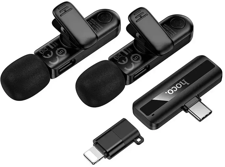 Belaidžių mikrofonų rinkinys Hoco L20A USB-C/Lightning juodas