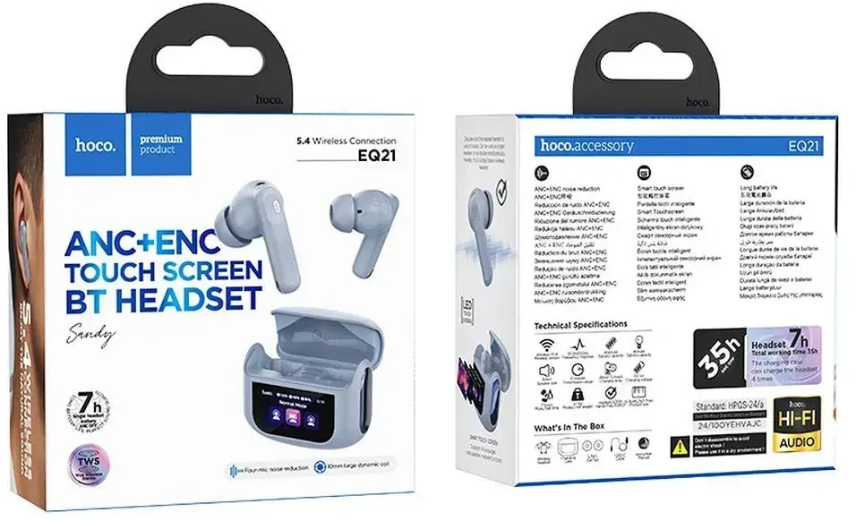 HOCO belaidės ausinės bluetooth su touch screen TWS ANC + ENC EQ21 mėlynas star