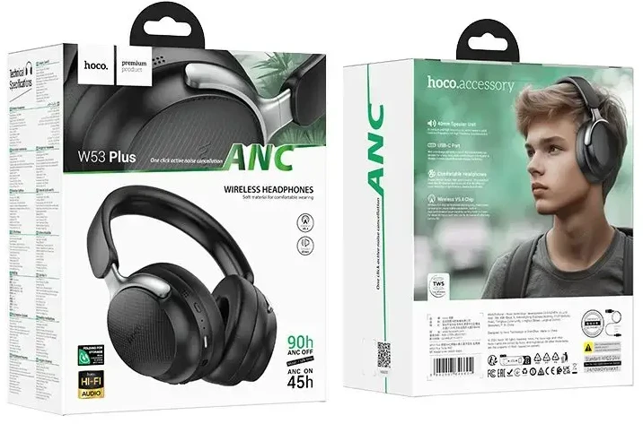 Belaidės ausinės Hoco ANC W53 Plus juodas