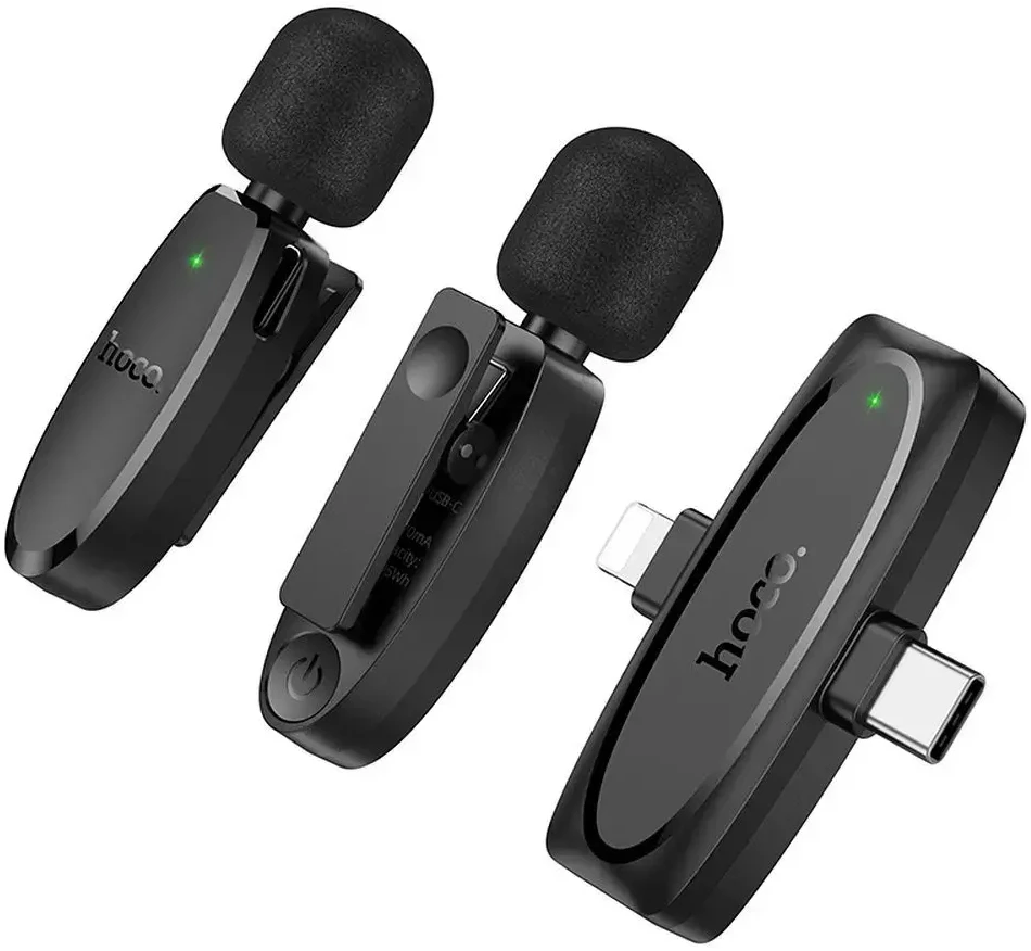Belaidis prisegamas mikrofonas „Lightning“ / USB C Hoco 2 vnt. L15 juodas