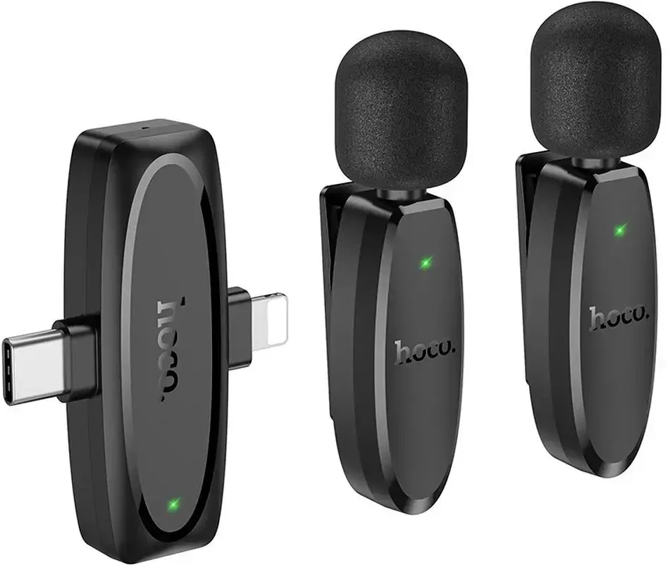 Belaidis prisegamas mikrofonas „Lightning“ / USB C Hoco 2 vnt. L15 juodas