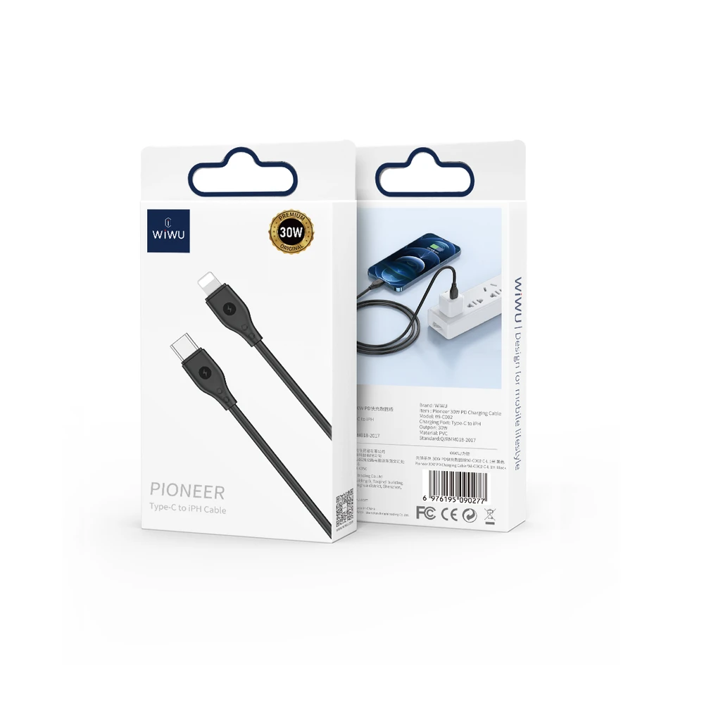 WiWU – Pioneer serijos duomenų kabelis Wi-C002 USB C iki Lightning 30W – juodas