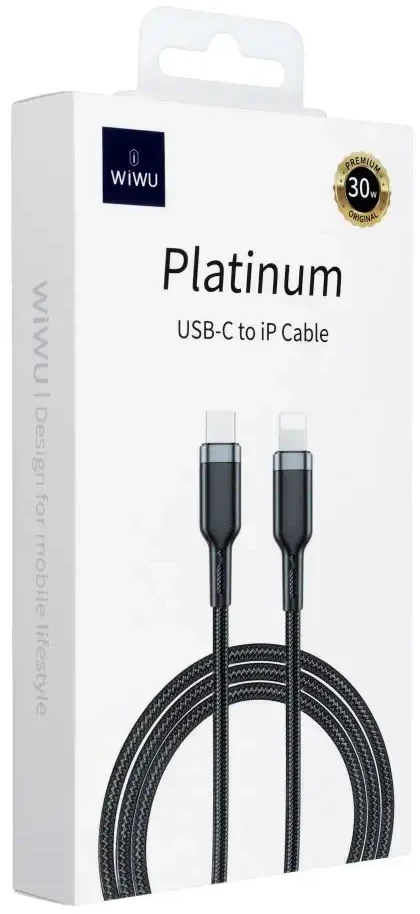 WiWU - Platinum Series duomenų kabelis Wi-C013 USB C iki Lightning 30W 1,2m - juodas