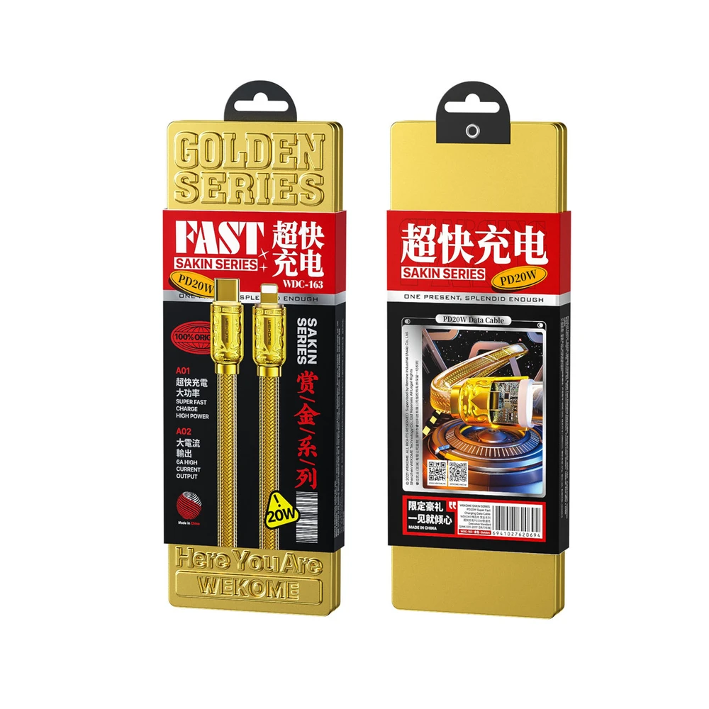 Wk Design WEKOME WDC-163 Sakin Series - USB-C to Lightning PD 20W connecting cable 1 m Gold