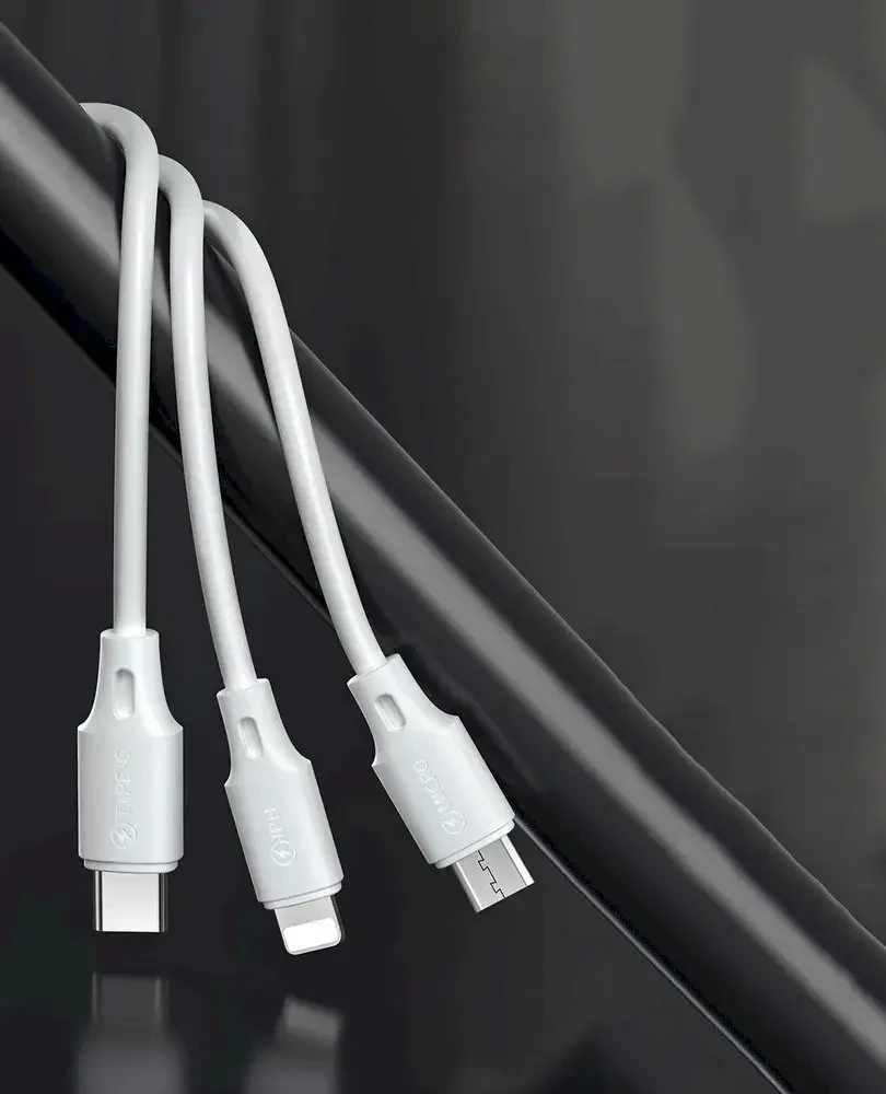 „WK Design“ USB – „micro USB“ | „Lightning“ | USB C tipo laidas 2A, 115 cm, baltas (WDC-103th baltas)