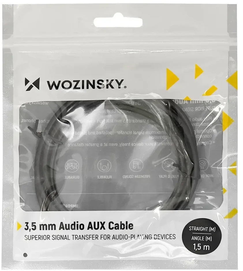 Wozinsky AUX kabelis kampinis (vyriškas-vyriškas) mini jack kabelis 2 m juodas