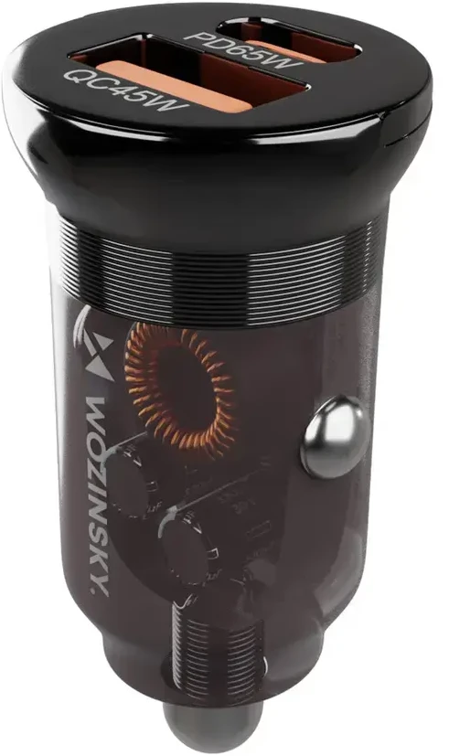 Wozinsky 65W automobilinis įkroviklis USB-C PD 65W / USB-A 45W QC 3.0 – juodos spalvos