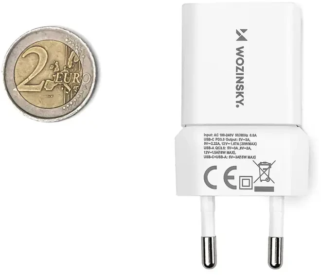 Wozinsky CMWCW 20W USB-C / USB-A laidinis įkroviklis – baltos spalvos