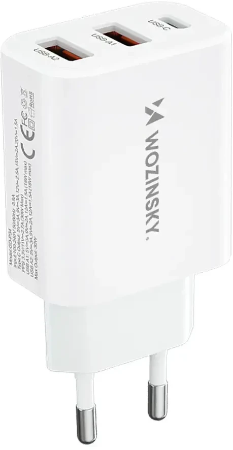 Wozinsky CWCUCW 30W USB-C / 2 x USB-A laidinis įkroviklis – baltos spalvos
