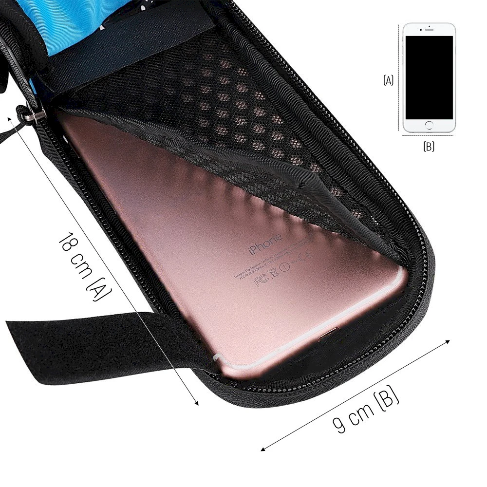 Wozinsky frame bike bag + detachable phone cover iki 6.5 "1.5l juodos spalvos (WBB7BK)