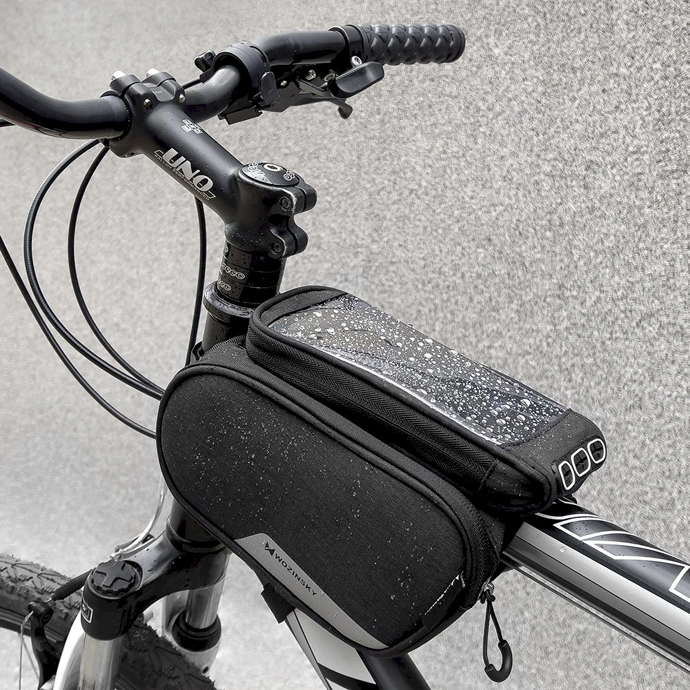 Wozinsky frame bike bag + detachable phone cover iki 6.5 "1.5l juodos spalvos (WBB7BK)