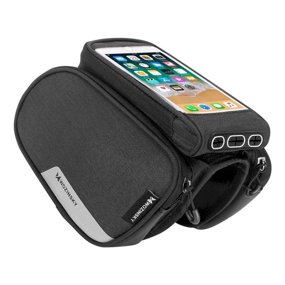 Wozinsky frame bike bag + detachable phone cover iki 6.5 "1.5l juodos spalvos (WBB7BK)