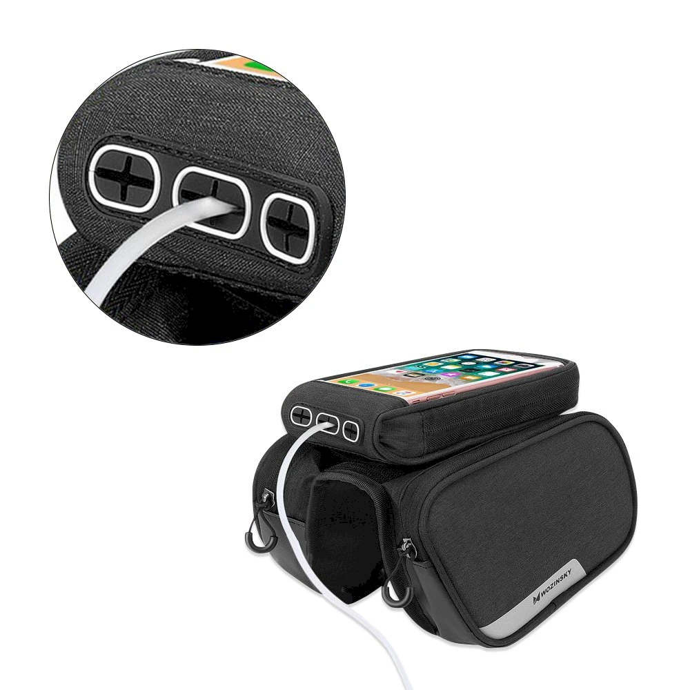Wozinsky frame bike bag + detachable phone cover iki 6.5 "1.5l juodos spalvos (WBB7BK)