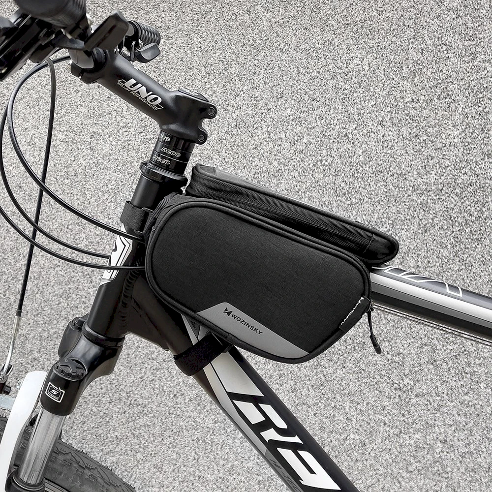 Wozinsky frame bike bag + detachable phone cover iki 6.5 "1.5l juodos spalvos (WBB7BK)