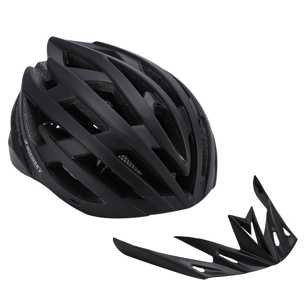 Wozinsky MTB dviračio šalmas su nuimamu skydeliu ir galiniu USB žibintu M - Juodas