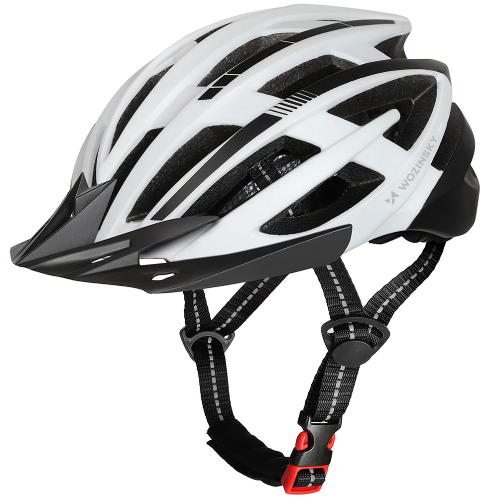 Dviratininko šalmas MTB Wozinsky su odpinanym daszkiem i tylną lampką USB 57-62 cm - juoda-balta