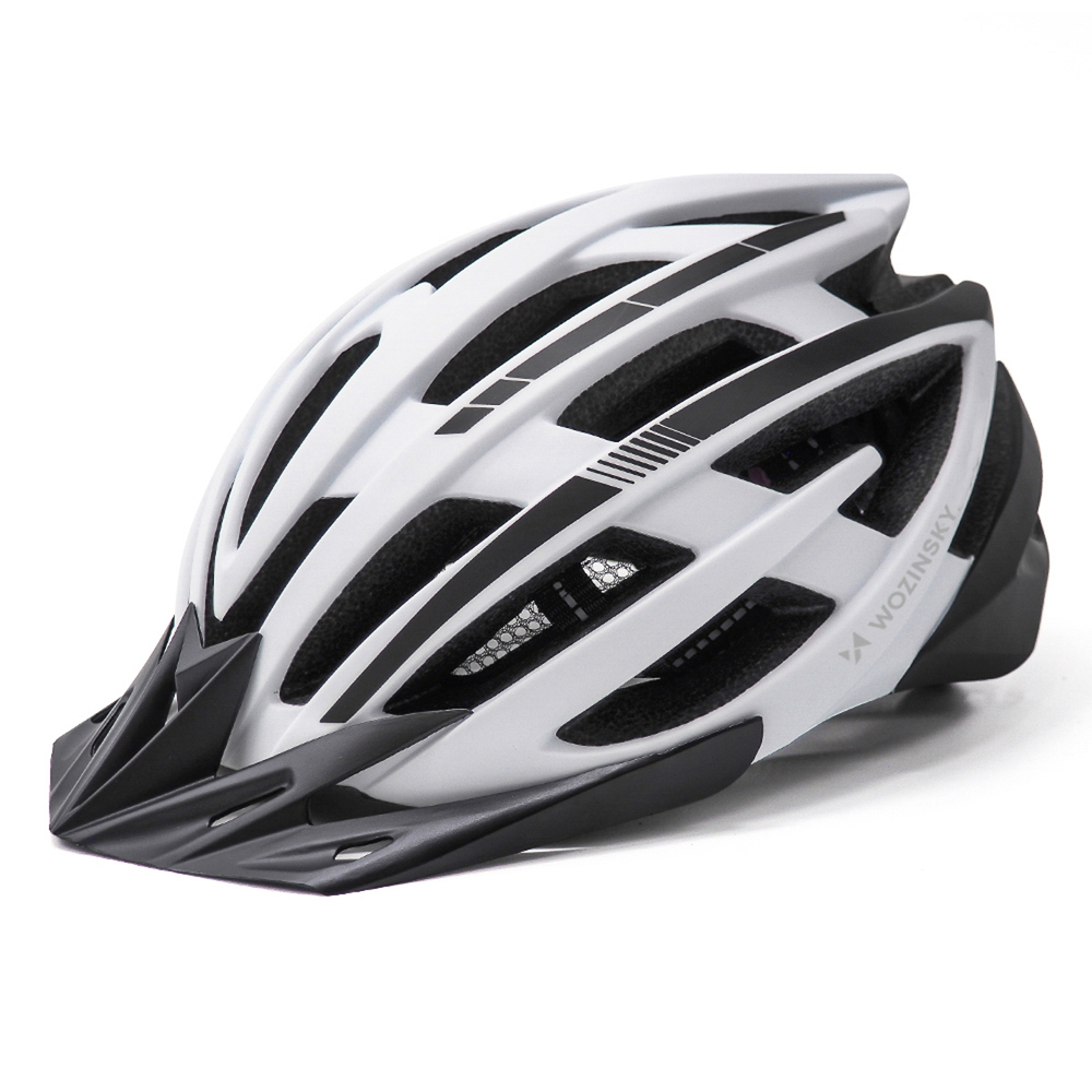 Dviratininko šalmas MTB Wozinsky su odpinanym daszkiem i tylną lampką USB 57-62 cm - juoda-balta