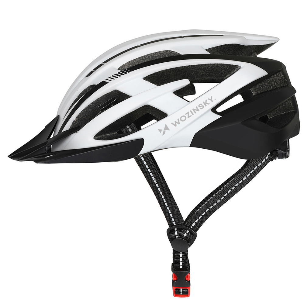Dviratininko šalmas MTB Wozinsky su odpinanym daszkiem i tylną lampką USB 57-62 cm - juoda-balta