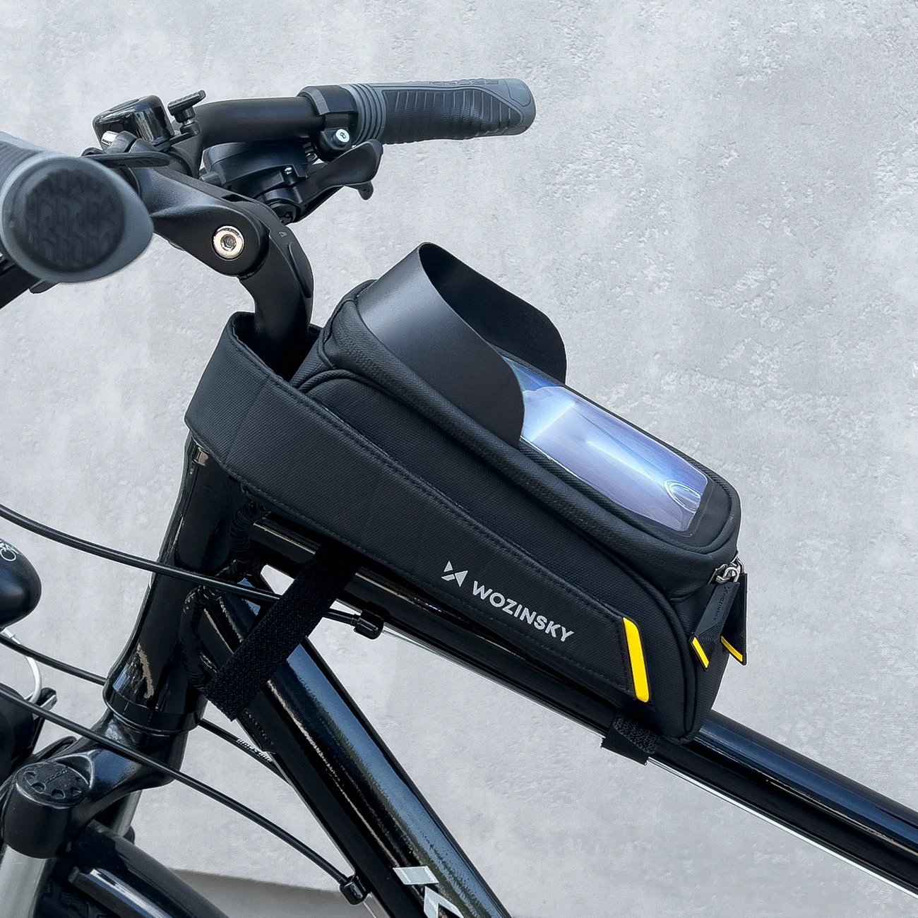 Wozinsky frame bike bag with phone case 1l juodos spalvos (WBB25BK)