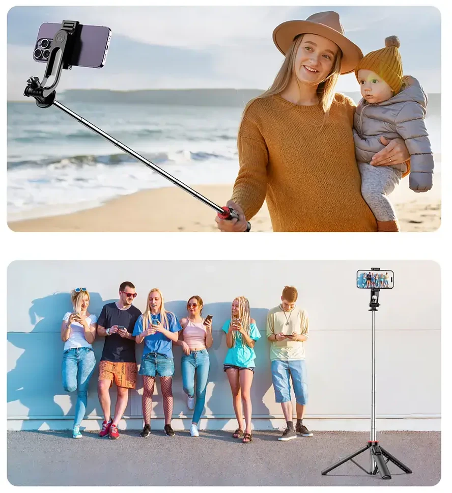 Wozinsky Asmenukių lazda WC1Y3S telescopic tripod 1.3m with phone holder – juodos spalvos