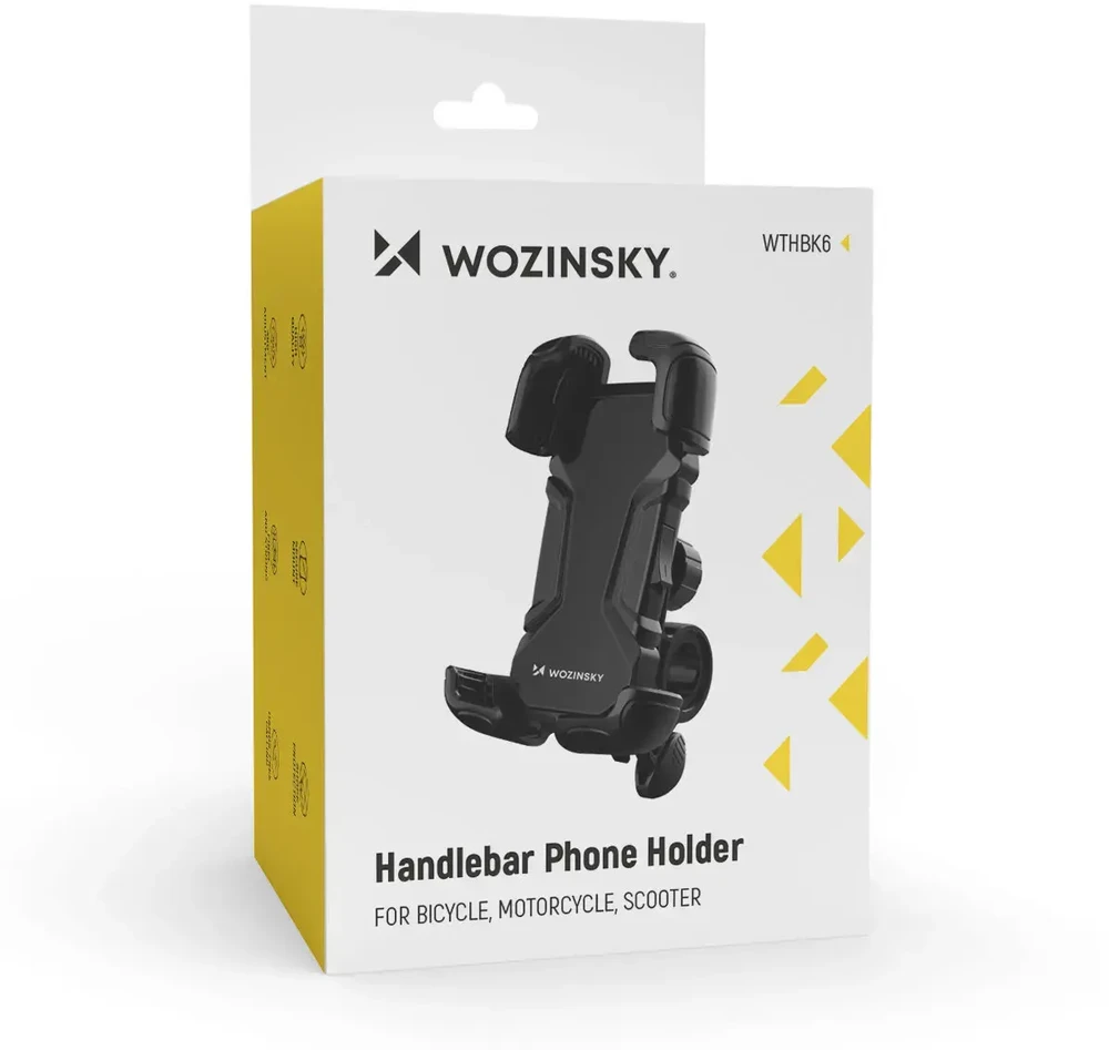 Wozinsky tvirtas telefono laikiklis dviračio, motociklo, paspirtuko vairai juodos spalvos (WBHBK6)