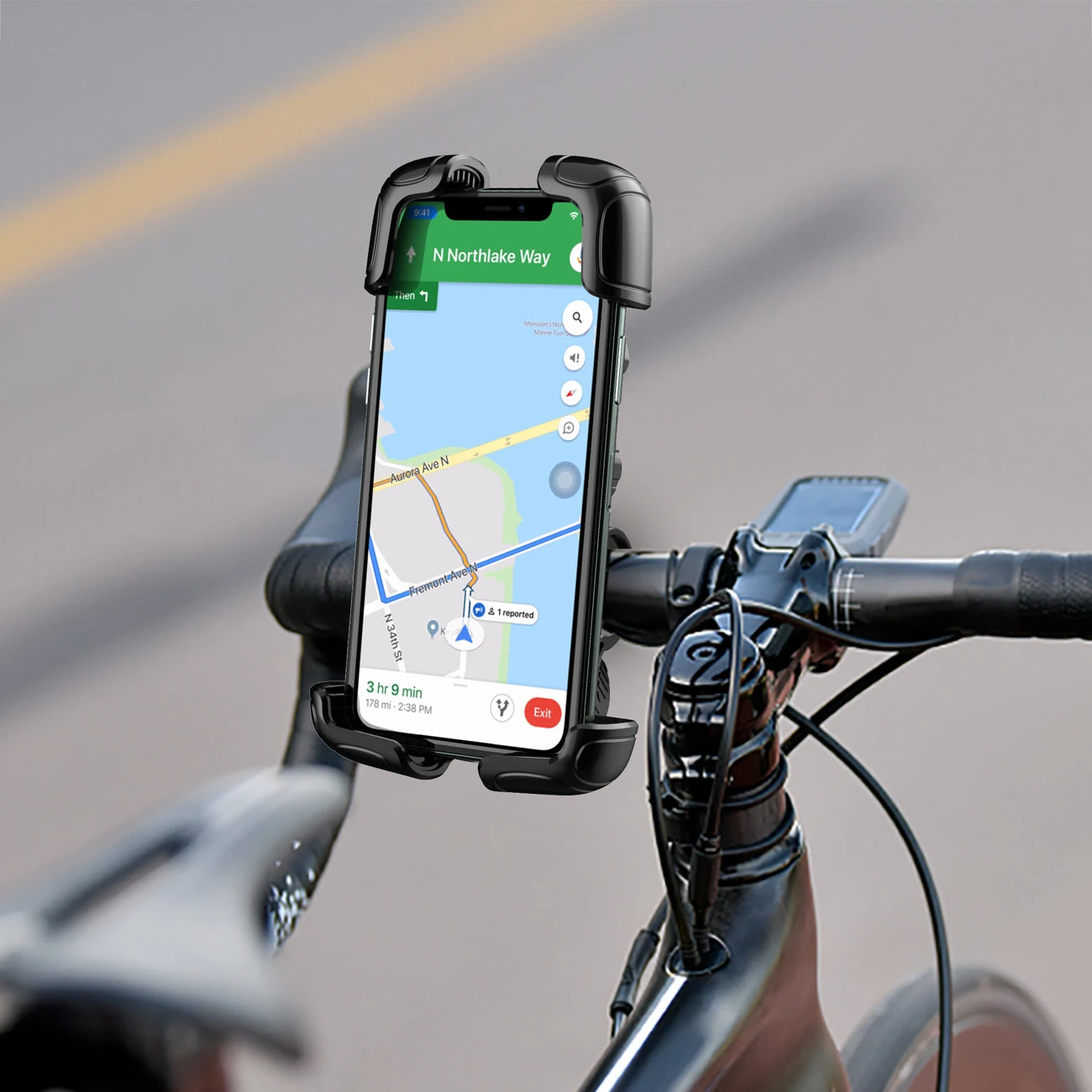 Wozinsky stiprus telefono laikiklis dviračiui, motociklui, paspirtukui, juodos spalvos (WBHBK6)