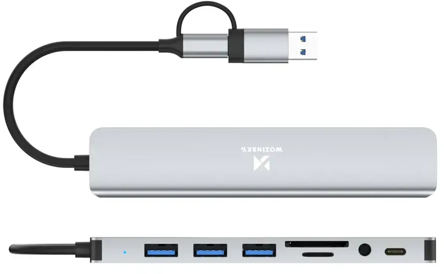 Wozinsky WAH-81 8-in-1 USB Hub with USB 3.0 SD Card Reader and Audio Output - Gray